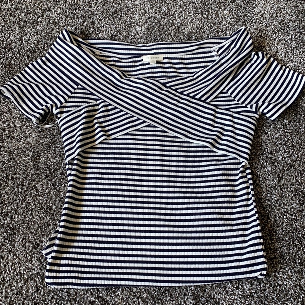 Off the shoulder black and white stripe bodysuit